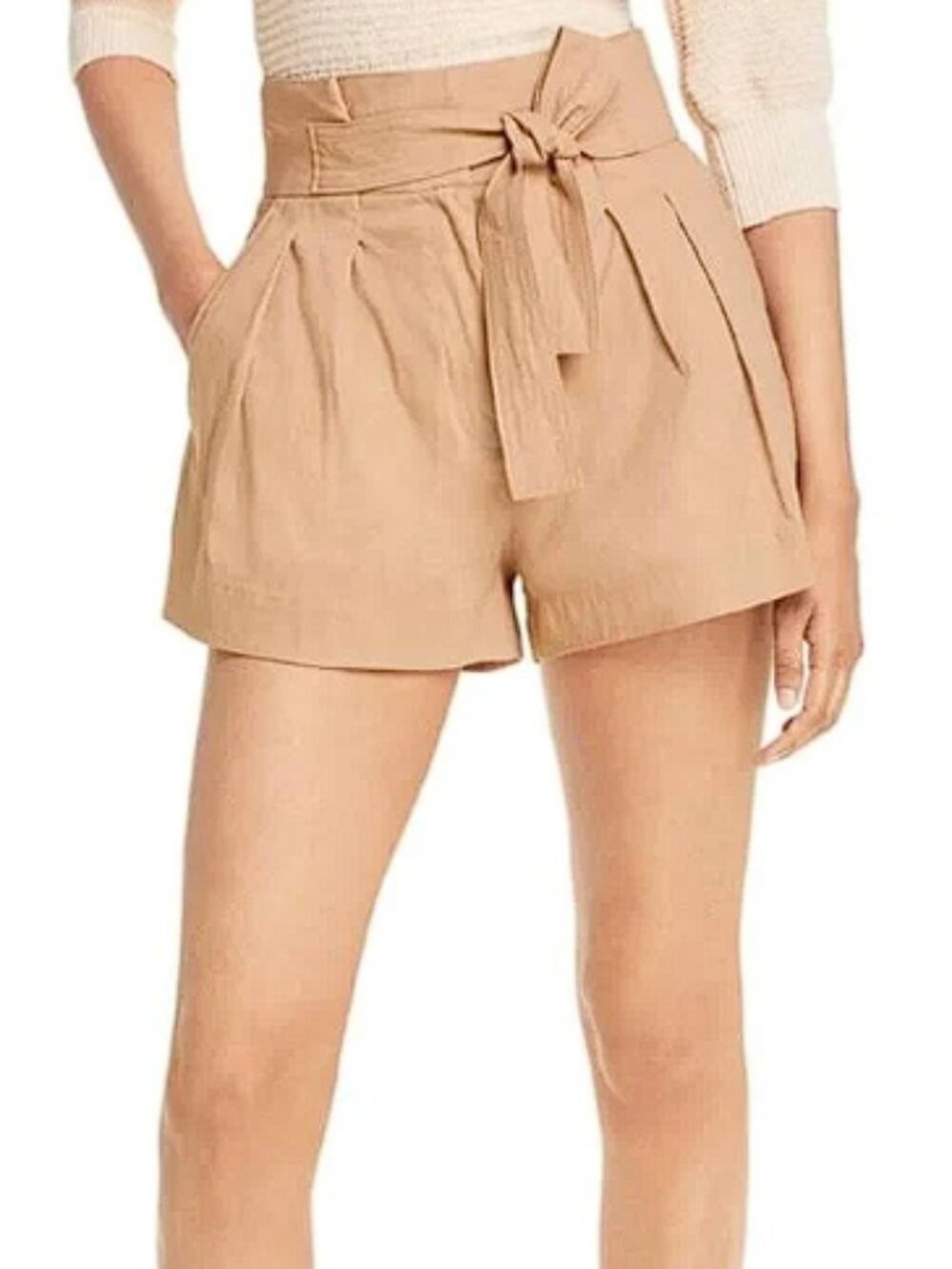 A.L.C. Joelle linen high rise pleated tie waist shorts in Tan Size 12 NWOT!